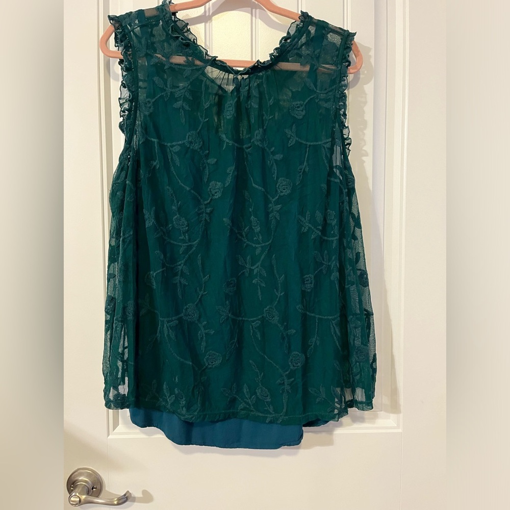 torrid dark teal camisole and lace overlay tank - Picture 2 of 9